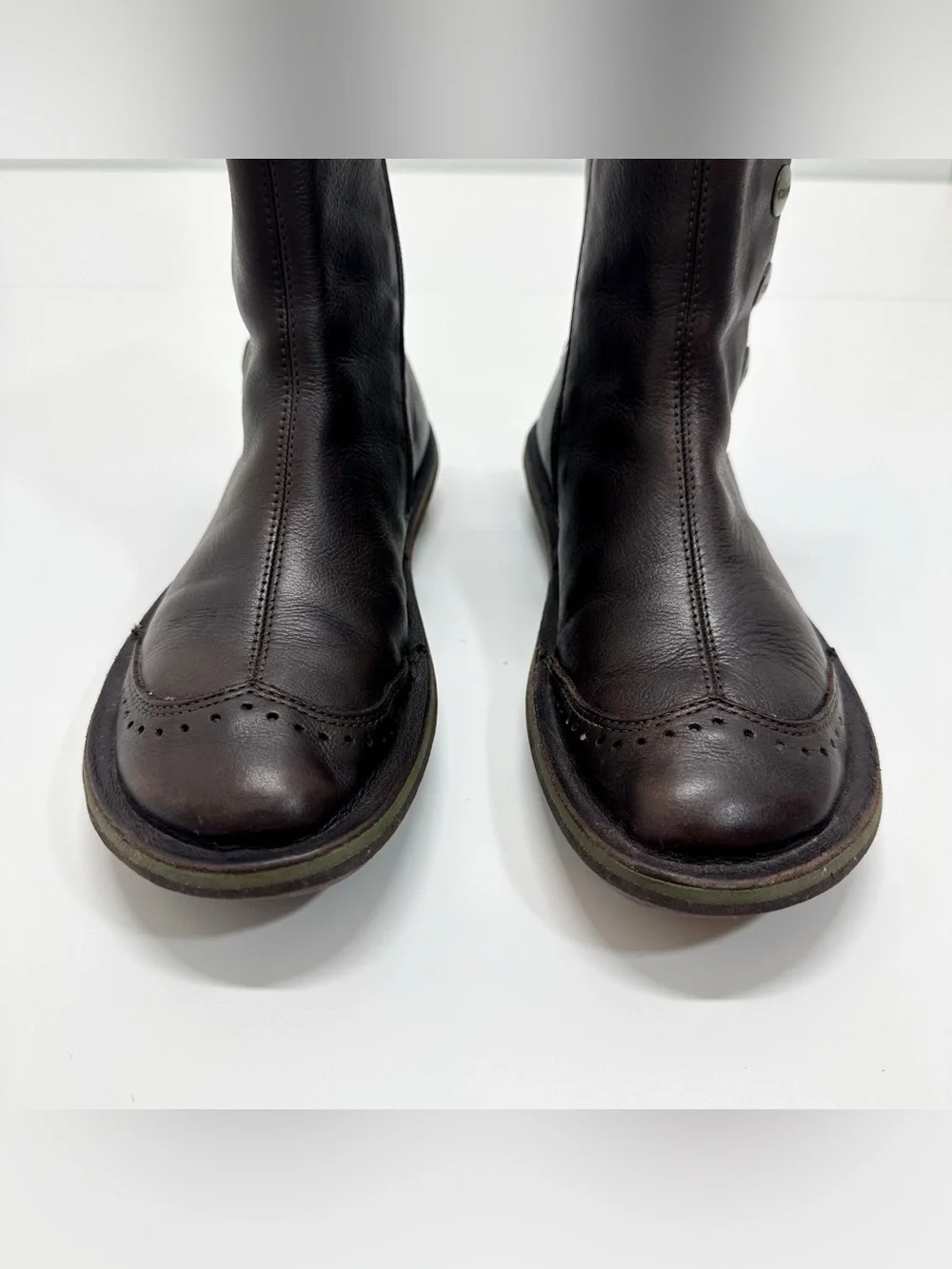 Camper Beetle Leather Side Snap Ankle Boots in Dark Brown and Green